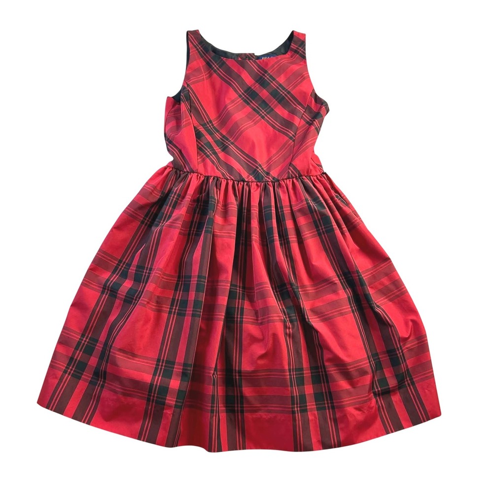 Polo Ralph Lauren Girls Red Black Plaid Taffeta Holiday Dress Size 12